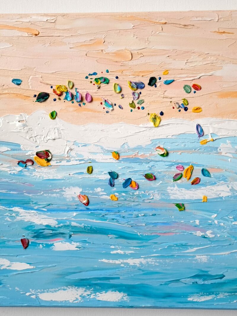 "The sun almost has set" obraz olejny na płótnie namalowany szpachelką | Kolekcja "At the beach 2022"